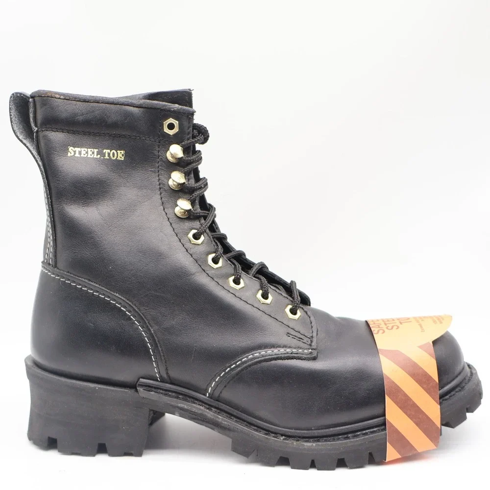 Walker Shoes Steel Toe Work Boots Mens 9.5 EEE Vintage 80s Black Leather 1031